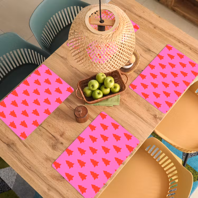 Placemat - 6 stuks - Kerstboom - Rood - Neon — 4