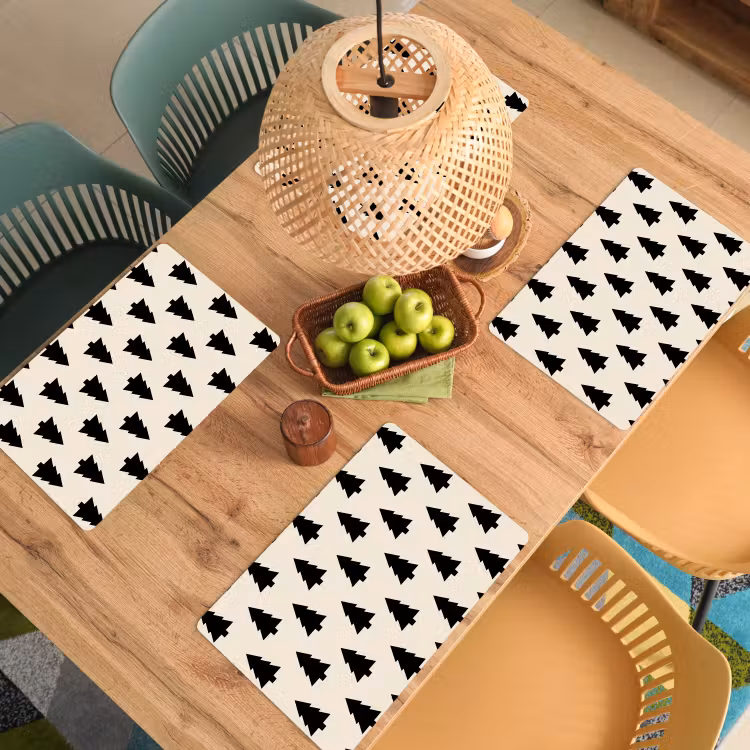 Placemat - 6 stuks - Kerstboom - Wit - Zwart — 4