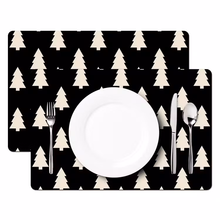 Placemat - 6 stuks - Kerstboom - Zwart - Wit — 2