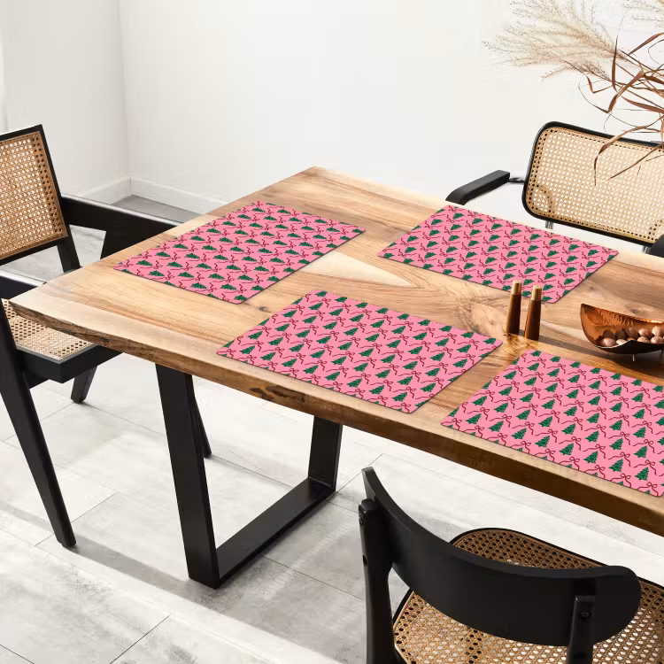 Placemat - 6 stuks - Kerst - Roze - Rood - Strik — 3