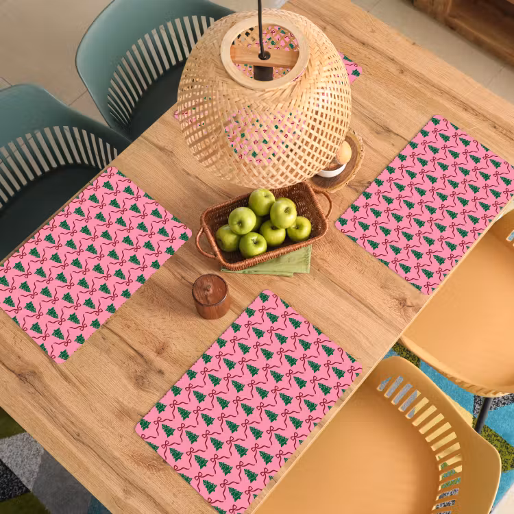 Placemat - 6 stuks - Kerst - Roze - Rood - Strik — 4