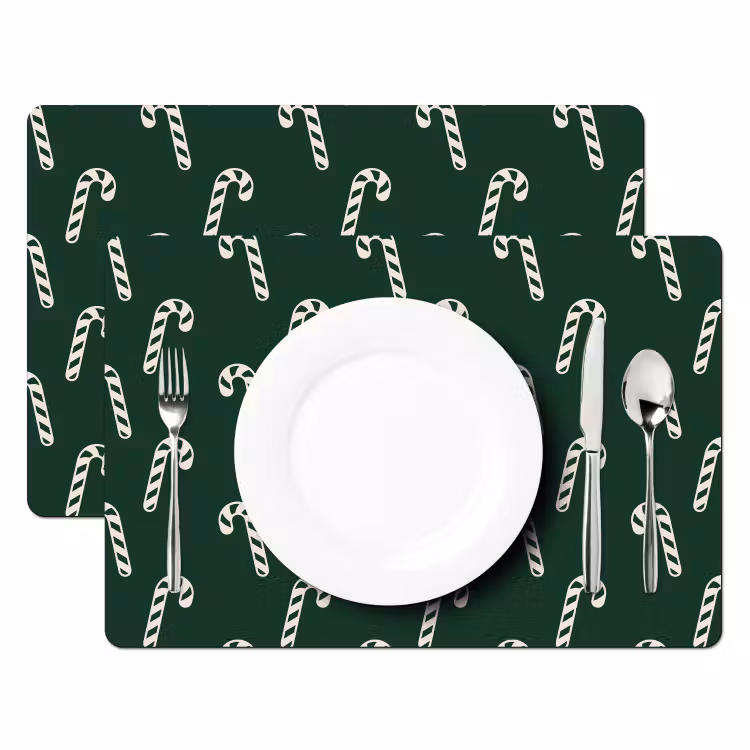 Placemat - 6 stuks - Kerst - Groen - Wit - Zuurstok — 2