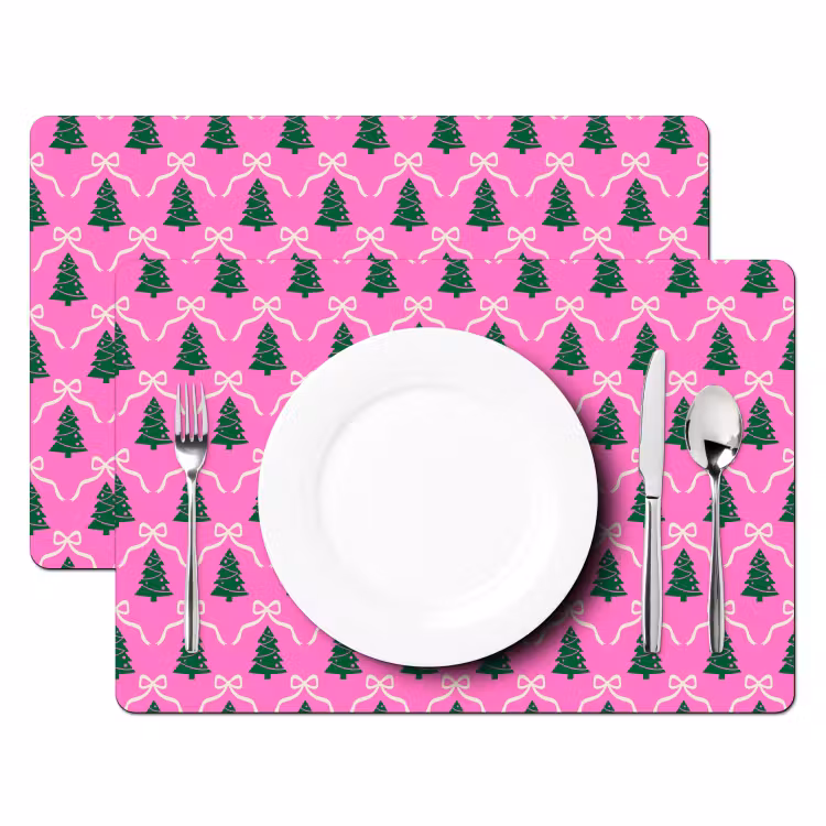 Placemat - 6 stuks - Kerst - Roze - Wit - Strik — 2