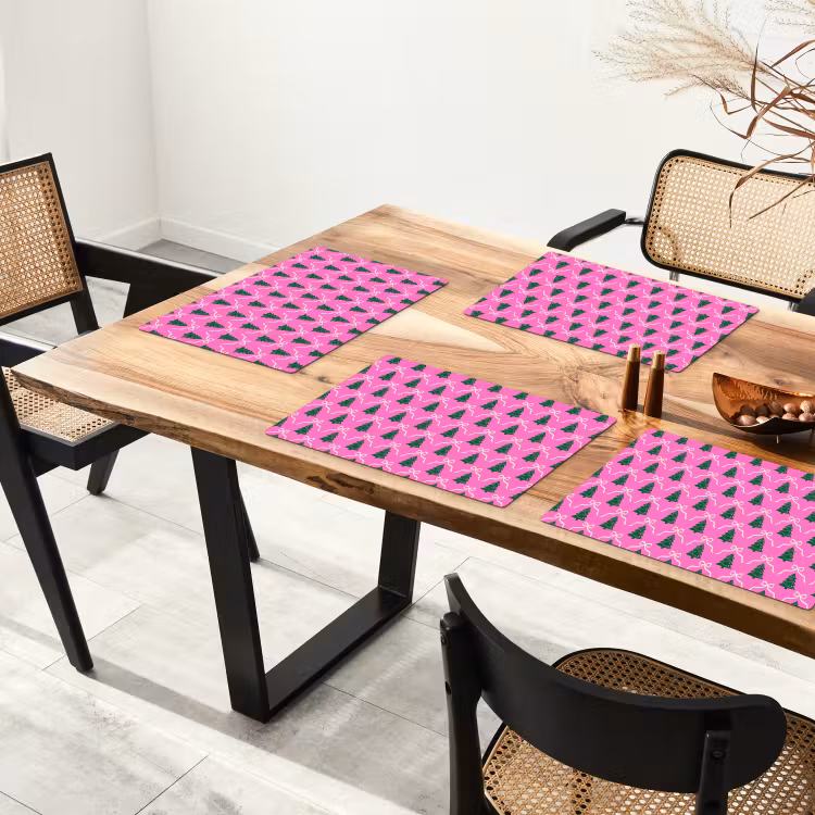 Placemat - 6 stuks - Kerst - Roze - Wit - Strik — 3