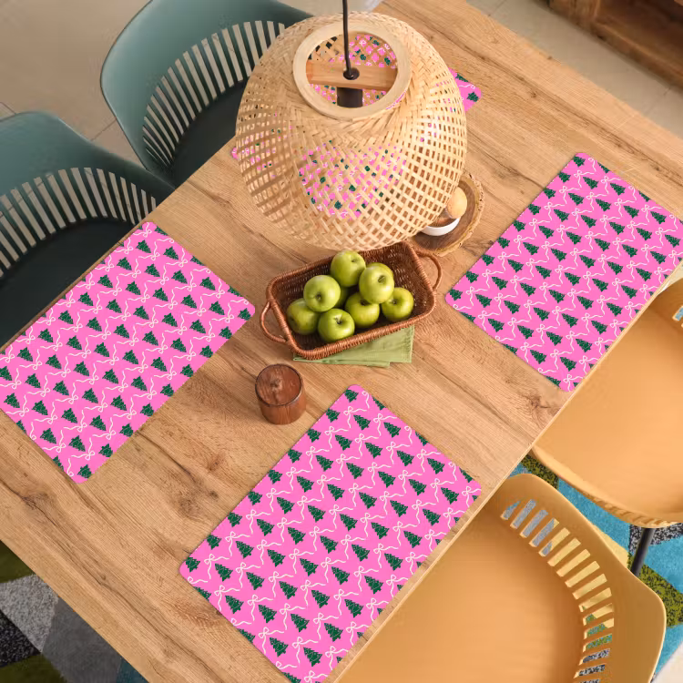 Placemat - 6 stuks - Kerst - Roze - Wit - Strik — 4
