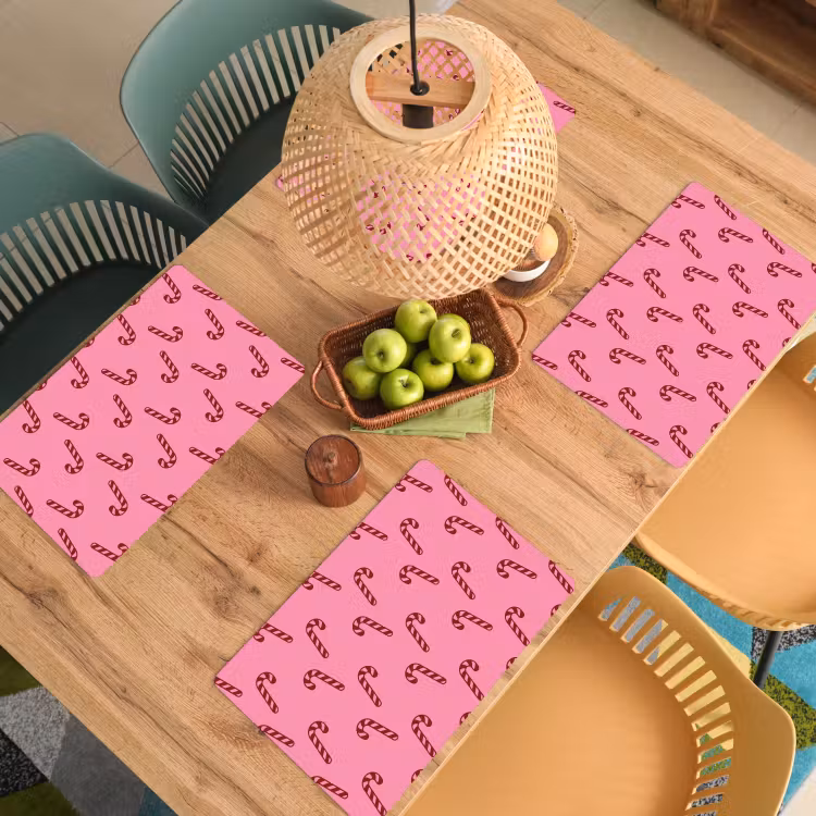 Placemat - 6 stuks - Kerst - Roze - Zuurstok - Rood — 4