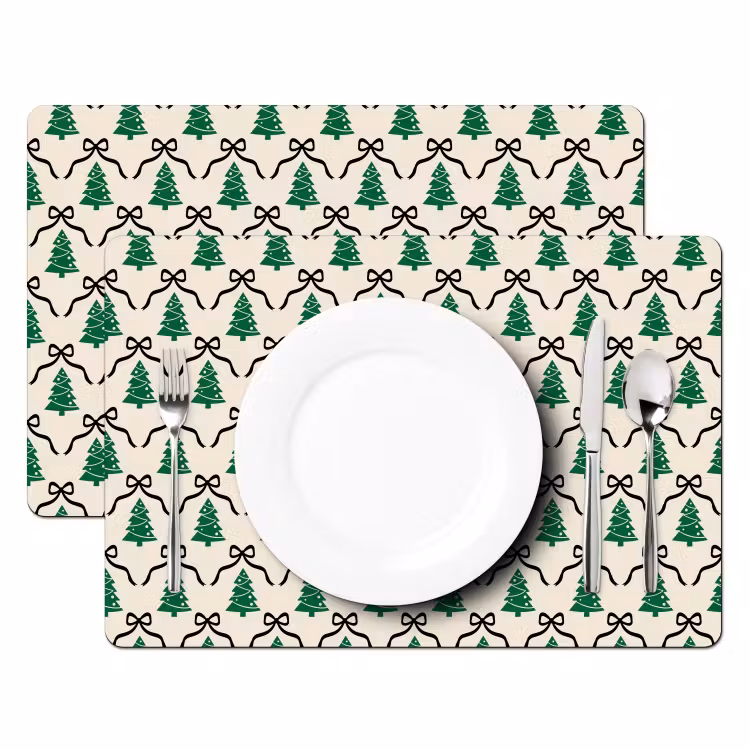 Placemat - 6 stuks - Kerst - Wit - Zwart - Strik — 2