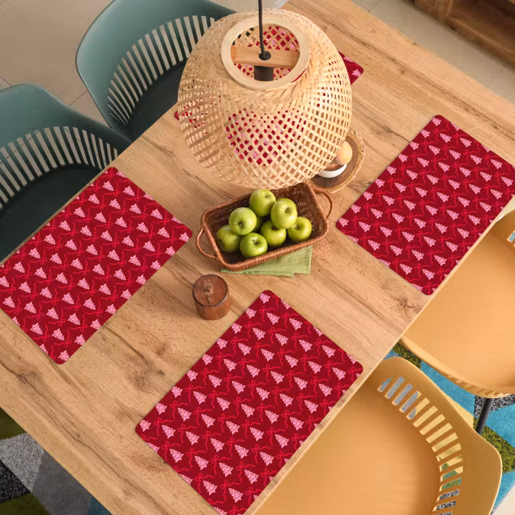 Placemat - 6 stuks - Strik - Rood - Roze - Kerst — 4