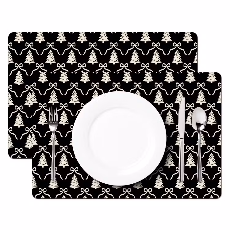 Placemat - 6 stuks - Strik - Wit - Zwart - Kerst — 2