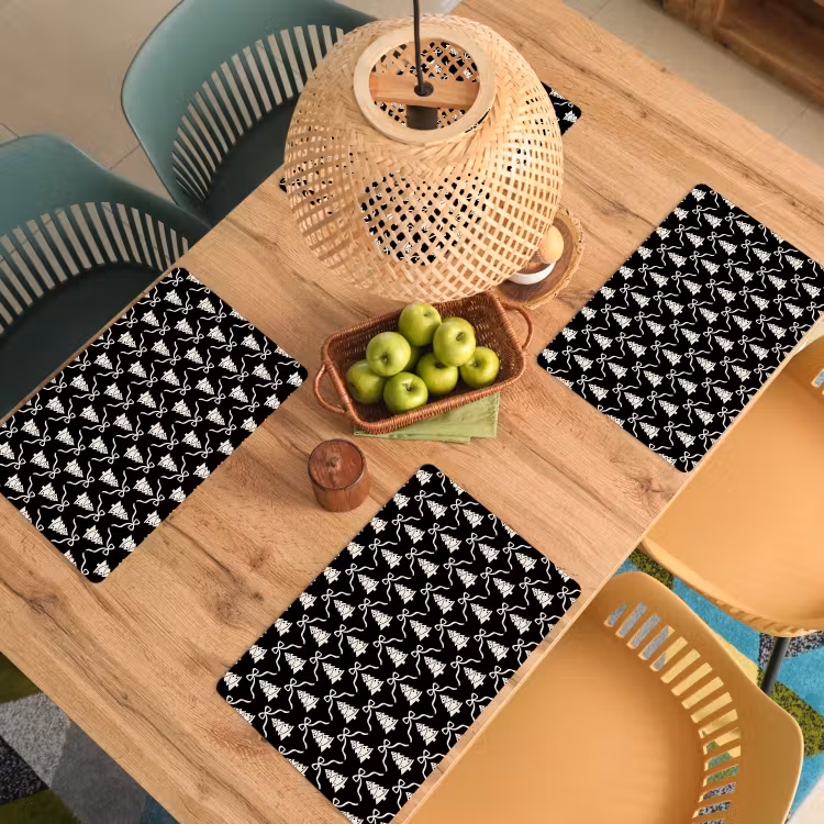 Placemat - 6 stuks - Strik - Wit - Zwart - Kerst — 4