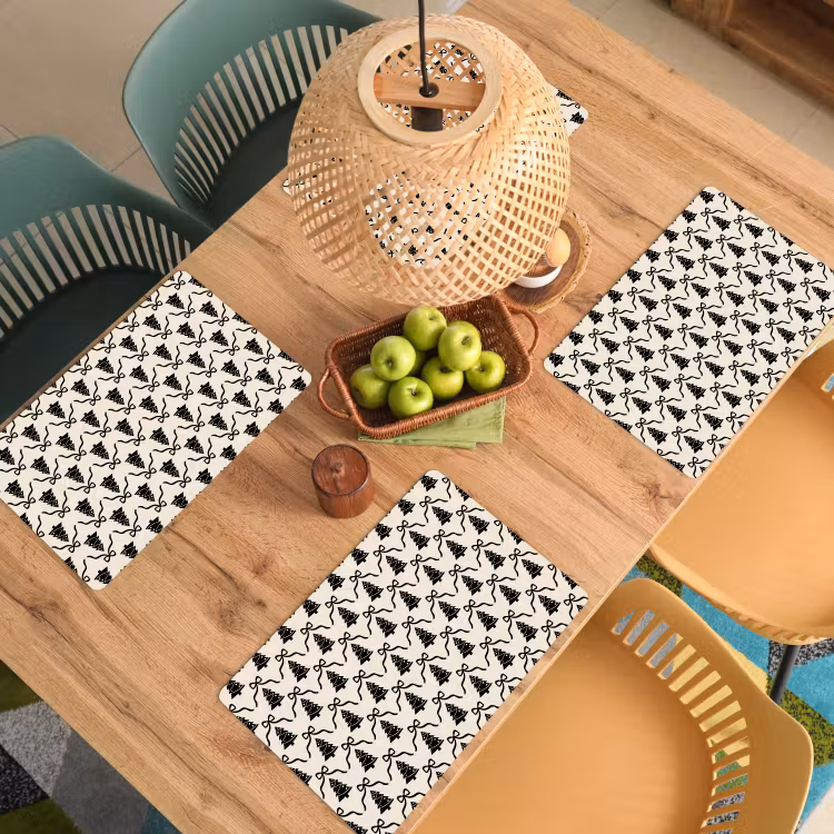 Placemat - 6 stuks - Strik - Zwart - Wit - Kerst — 4