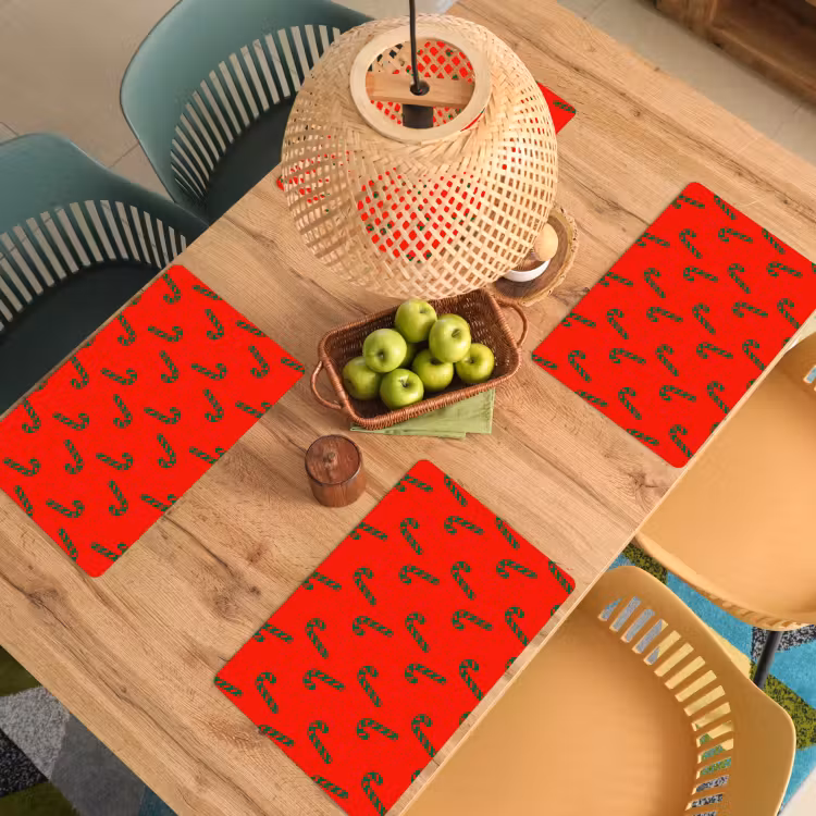 Placemat - 6 stuks - Kerst - Rood - Groen - Zuurstok — 4