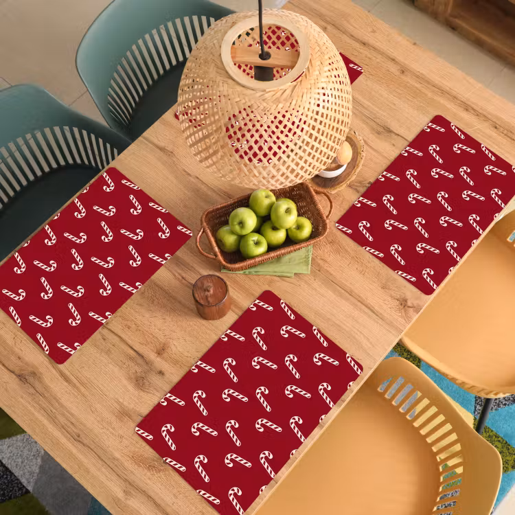 Placemat - 6 stuks - Kerst - Rood - Wit - Zuurstok — 6