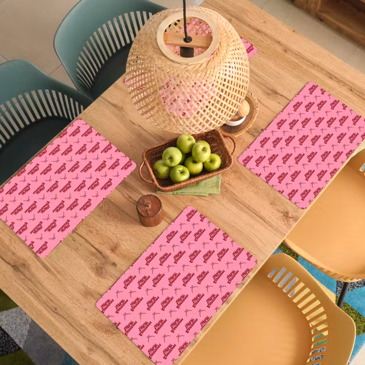 Placemat - 6 stuks - Tekst - Roze - Rood - Strik — 6