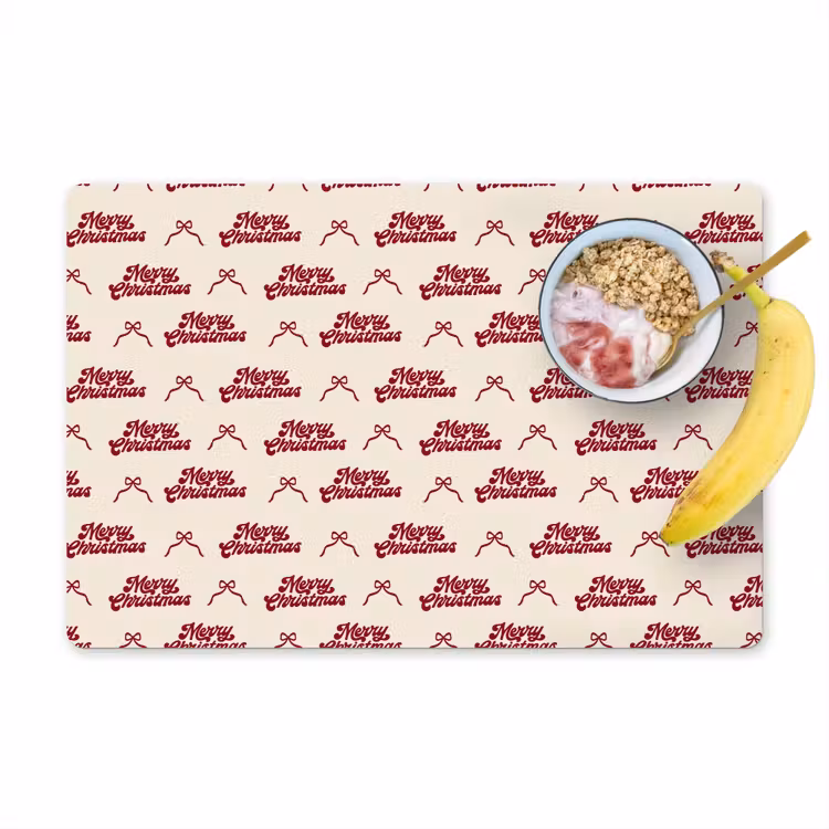 Placemat - 6 stuks - Tekst - Rood - Crème - Strik — 1