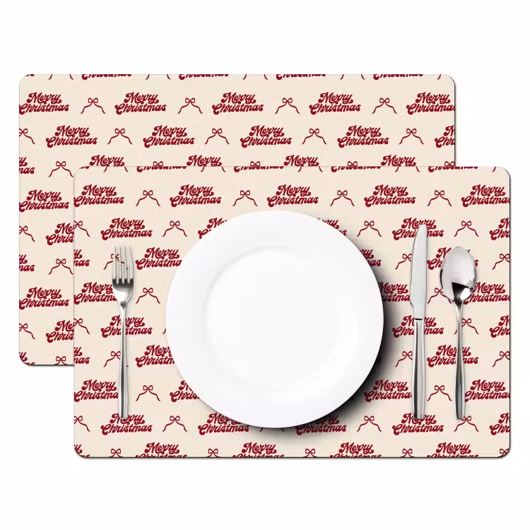Placemat - 6 stuks - Tekst - Rood - Crème - Strik — 2