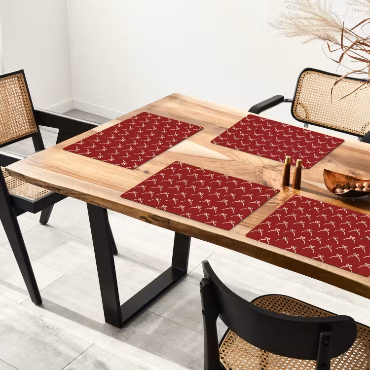Placemat - 6 stuks - Strik - Kerst - Rood - Wit — 5