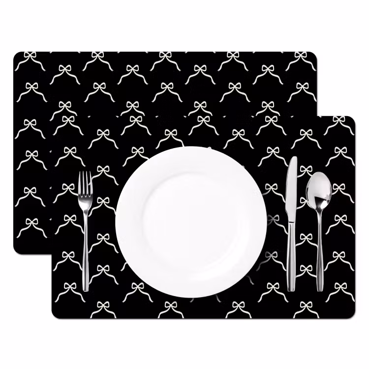 Placemat - 6 stuks - Strik - Kerst - Zwart - Wit — 2