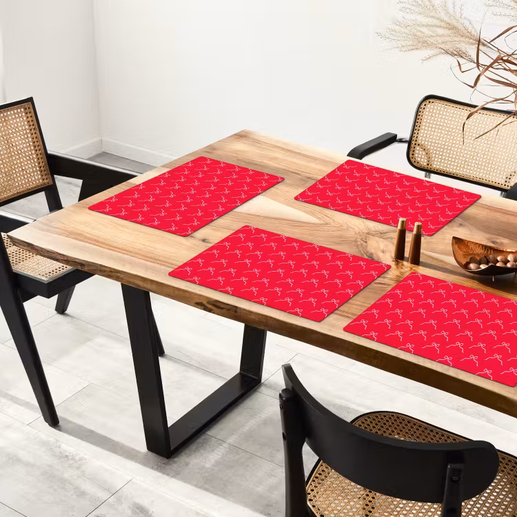 Placemat - 6 stuks - Strik - Rood - Kerst — 3