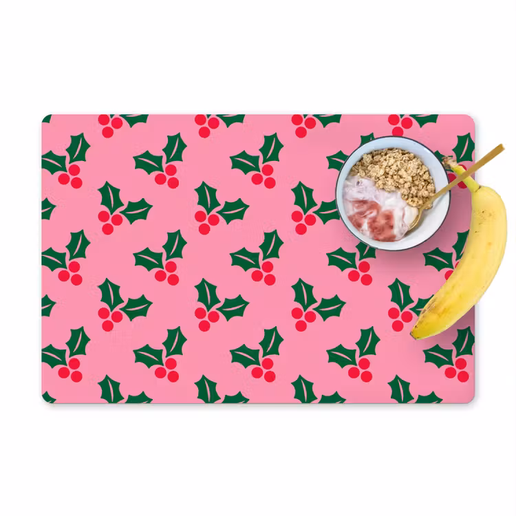 Placemat - 6 stuks - Hulst - Kerst - Roze — 1