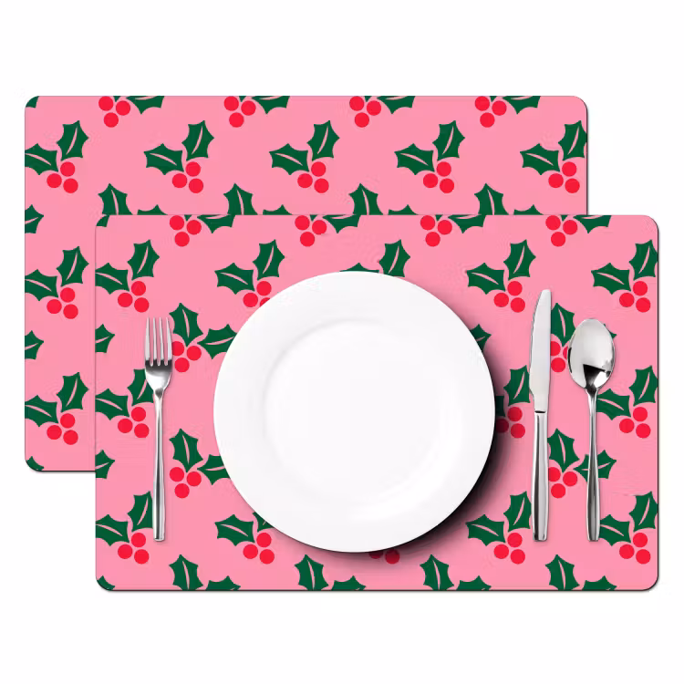 Placemat - 6 stuks - Hulst - Kerst - Roze — 2