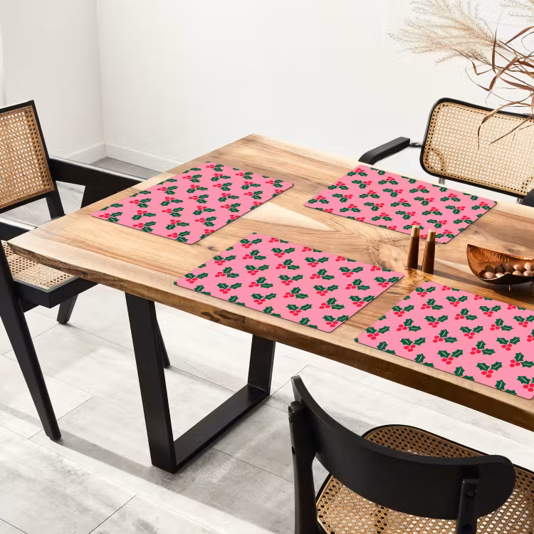 Placemat - 6 stuks - Hulst - Kerst - Roze — 5