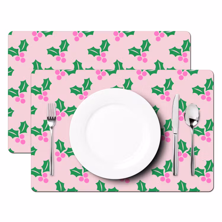 Placemat - 6 stuks - Kerst - Hulst - Roze — 2