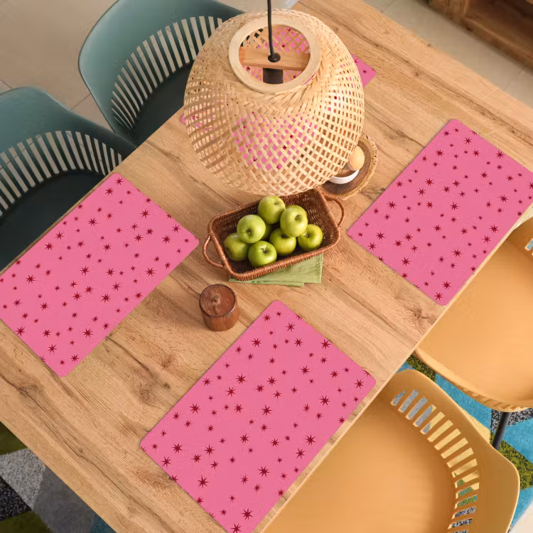 Placemat - 6 stuks - Kerst - Ster - Rood - Roze — 4