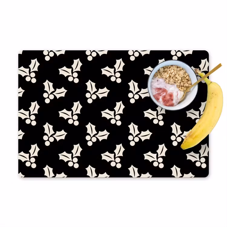 Placemat - 6 stuks - Kerst - Zwart - Wit - Hulst — 1
