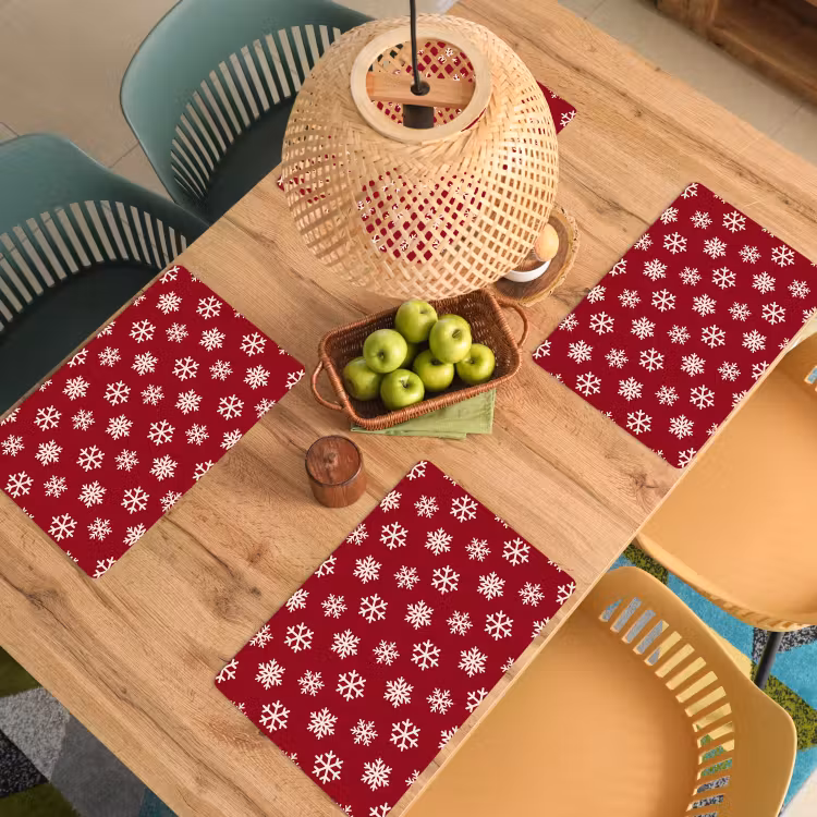 Placemat - 6 stuks - Sneeuwvlok - Rood - Wit - Kerst — 4