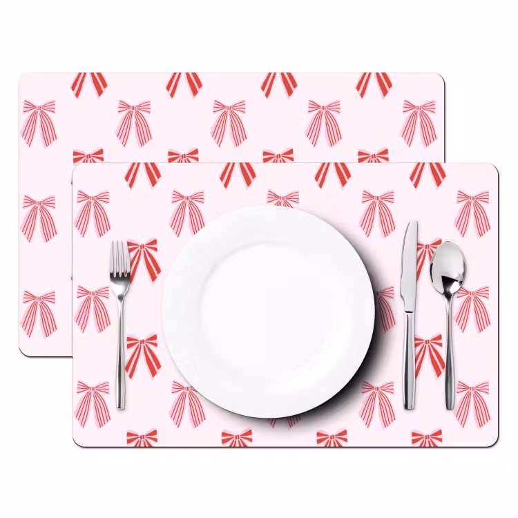 Placemat - 6 stuks - Strikken - Kerst - Roze - Rood — 2