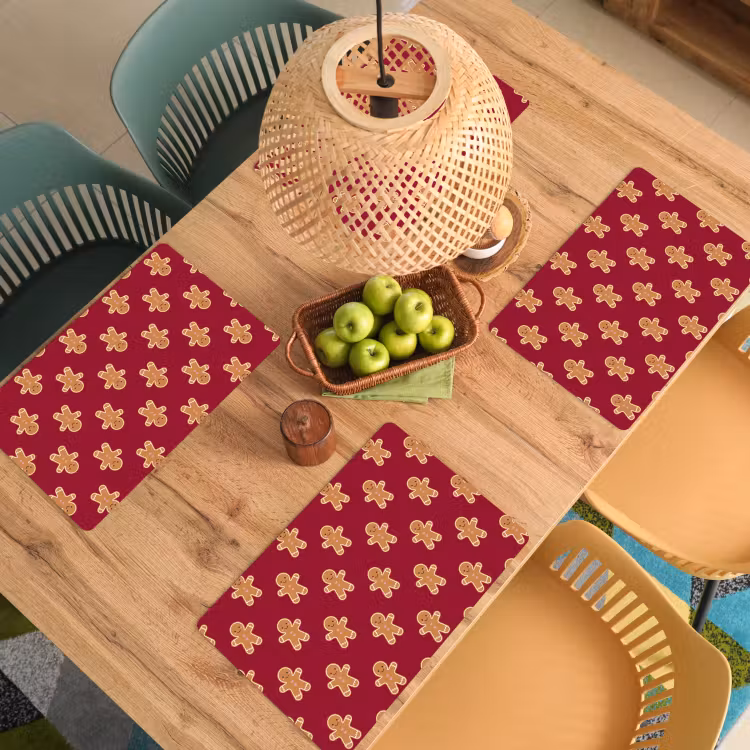 Placemat - 6 stuks - Peperkoek - Kerst - Rood — 6