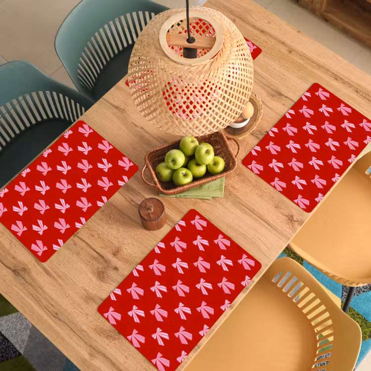 Placemat - 6 stuks - Strikken - Kerst - Rood - Roze — 4