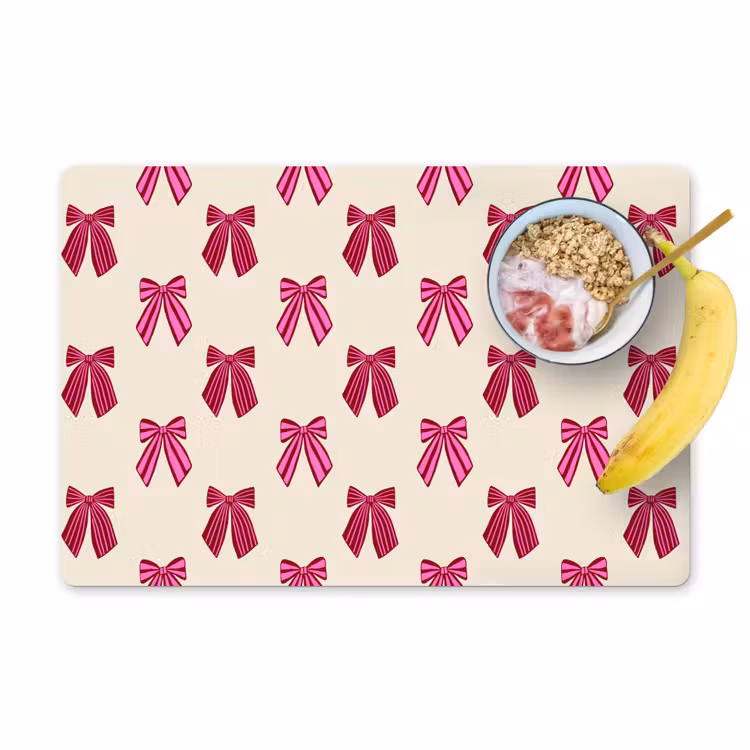 Placemat - 6 stuks - Strikken - Kerst - Roze - Crème — 1