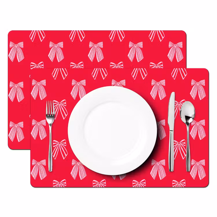Placemat - 6 stuks - Strikken - Kerstmis - Rood - Roze — 2