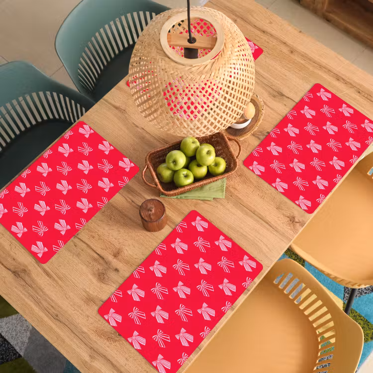 Placemat - 6 stuks - Strikken - Kerstmis - Rood - Roze — 4