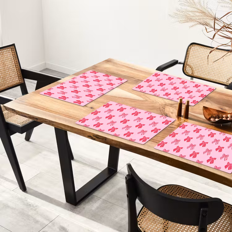Placemat - 6 stuks - Strikken - Kerstmis - Roze - Rood — 3