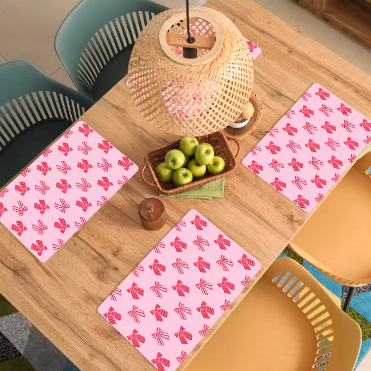 Placemat - 6 stuks - Strikken - Kerstmis - Roze - Rood — 4