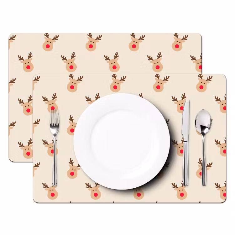 Placemat - 6 stuks - Rendieren - Kerst - Crème — 2