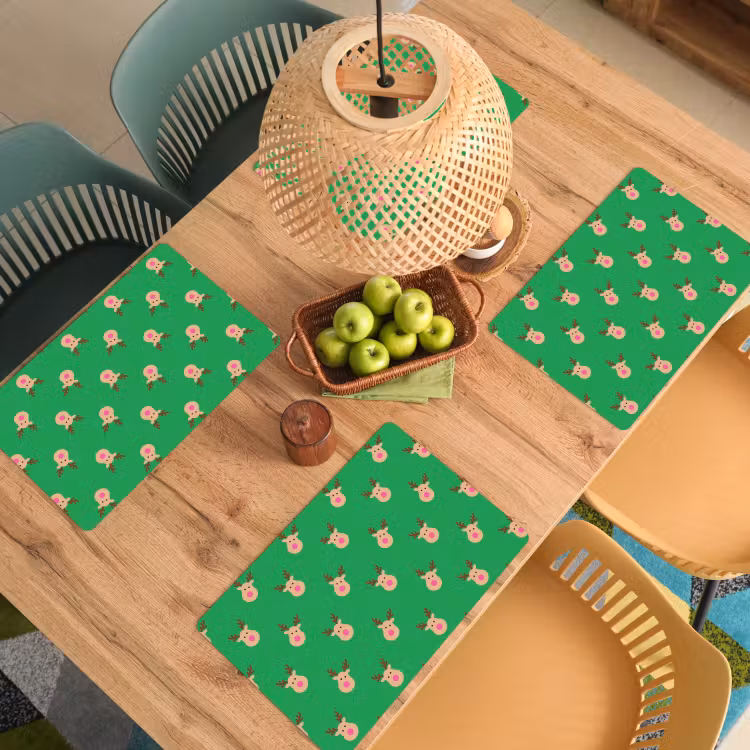 Placemat - 6 stuks - Rendieren - Kerst - Neon - Groen — 4