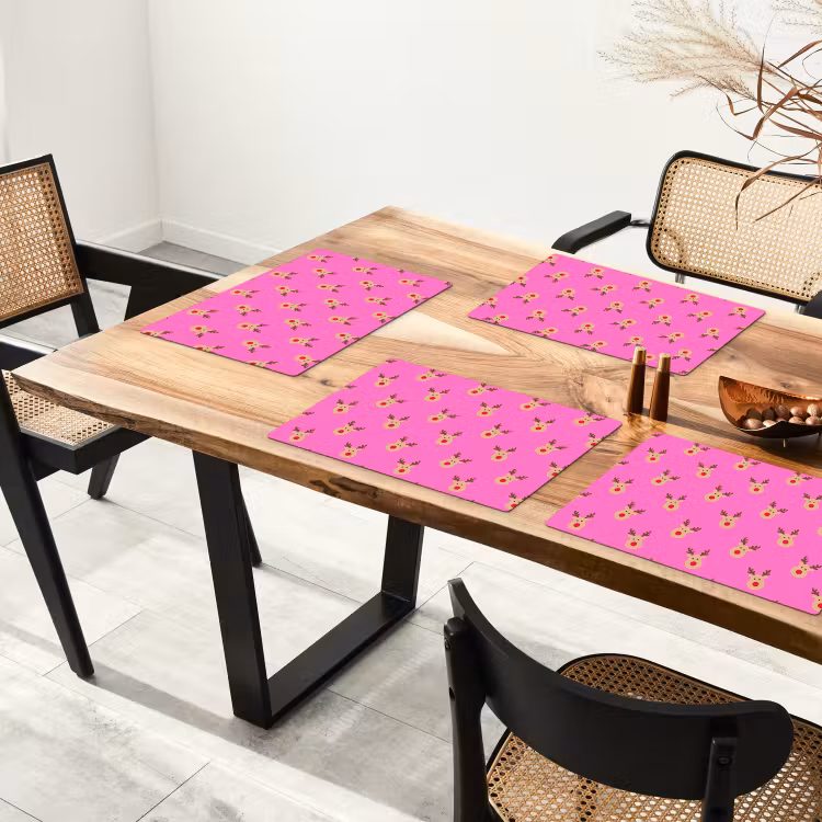 Placemat - 6 stuks - Rendieren - Kerst - Neon - Roze — 3