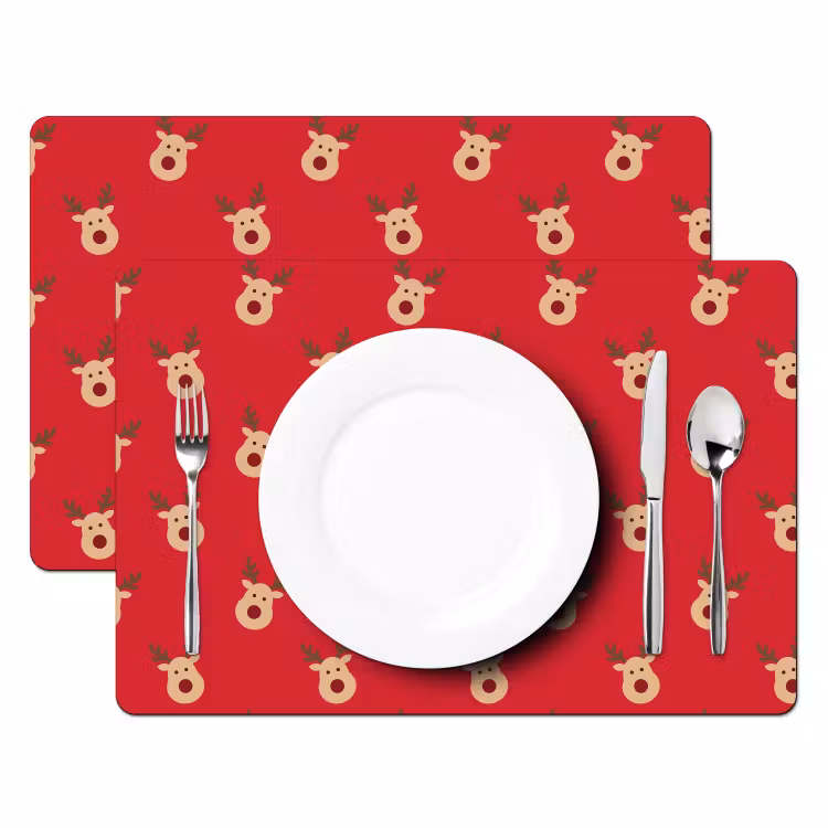 Placemat - 6 stuks - Rendieren - Kerst - Rood — 2