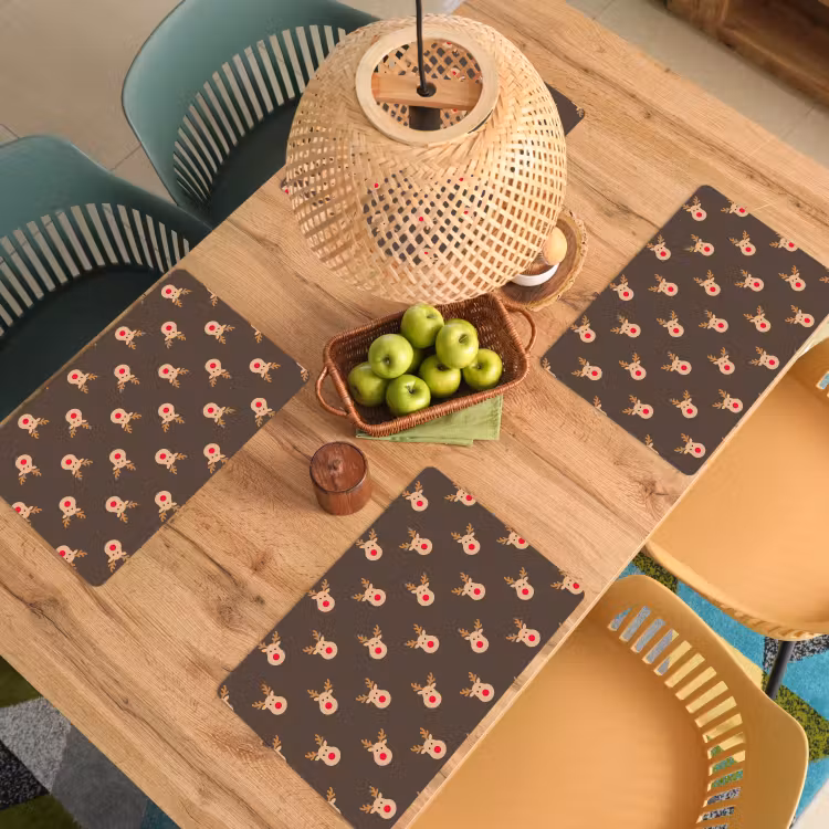 Placemat - 6 stuks - Kerst - Rendieren - Bruin — 4