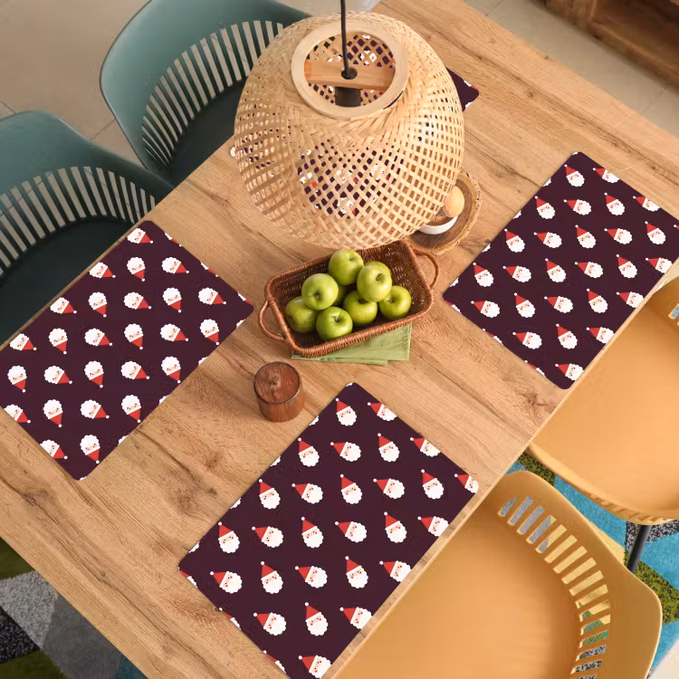 Placemat - 6 stuks - Kerstman - Kerst - Donker - Rood — 4