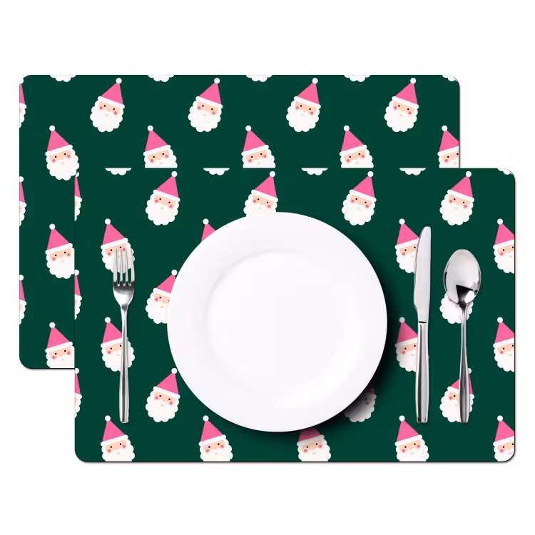 Placemat - 6 stuks - Kerstman - Kerst - Groen - Roze — 2