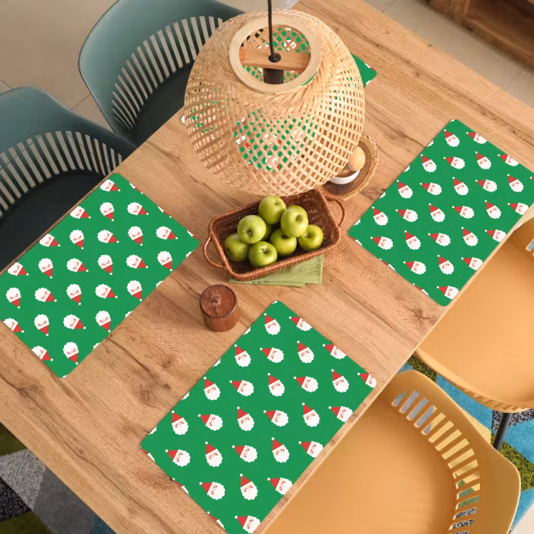 Placemat - 6 stuks - Kerstman - Kerst - Neon - Groen — 4
