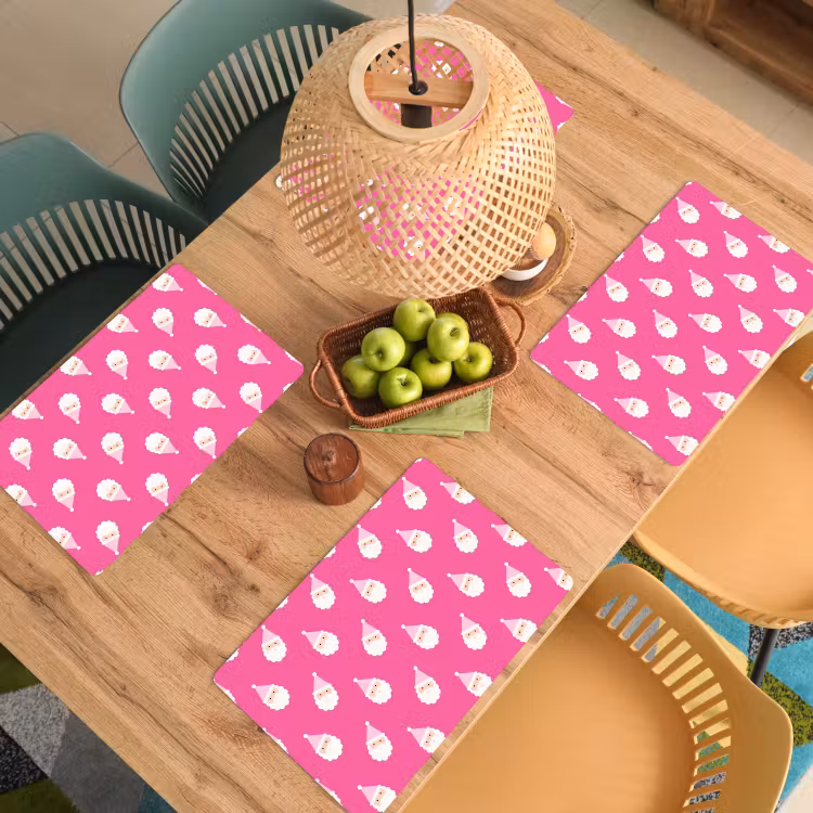 Placemat - 6 stuks - Kerstman - Kerst - Neon - Roze — 4