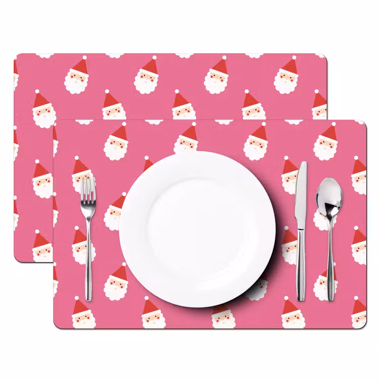 Placemat - 6 stuks - Kerstman - Kerst - Rood - Roze — 2