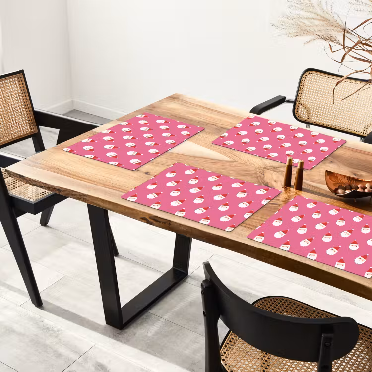 Placemat - 6 stuks - Kerstman - Kerst - Rood - Roze — 3