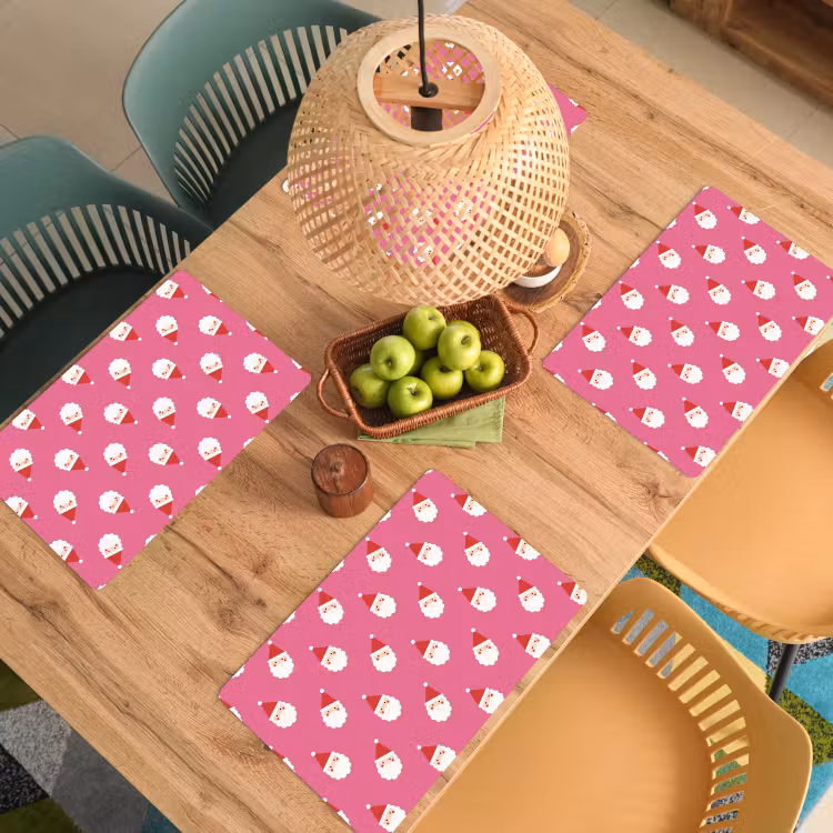 Placemat - 6 stuks - Kerstman - Kerst - Rood - Roze — 4